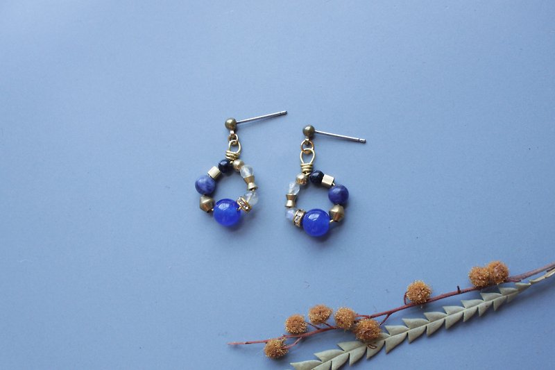 │小花園│耳環-藍瑪瑙 - 耳環/耳夾 - 其他金屬 藍色