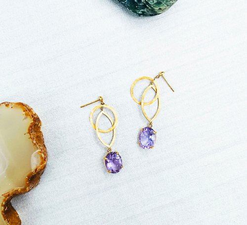 Hee jewelry合一輕珠寶 能量釋放系列 紫水晶 迴圈黃18K金耳環 輕珠寶飾品