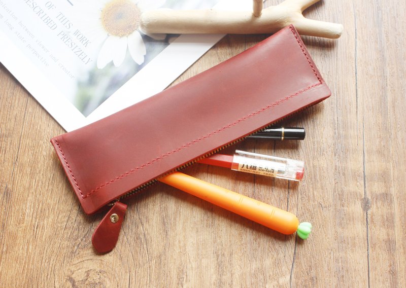 First layer Crazy Horse leather pencil case pen case student stationery leather pencil case gift T05RED - กล่องดินสอ/ถุงดินสอ - หนังแท้ สีเทา