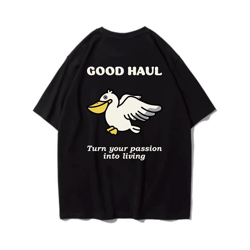 Pelican unisex short-sleeved T-shirt in 7 colors for men and women, heavy retro fishing club - เสื้อฮู้ด - ผ้าฝ้าย/ผ้าลินิน สีดำ