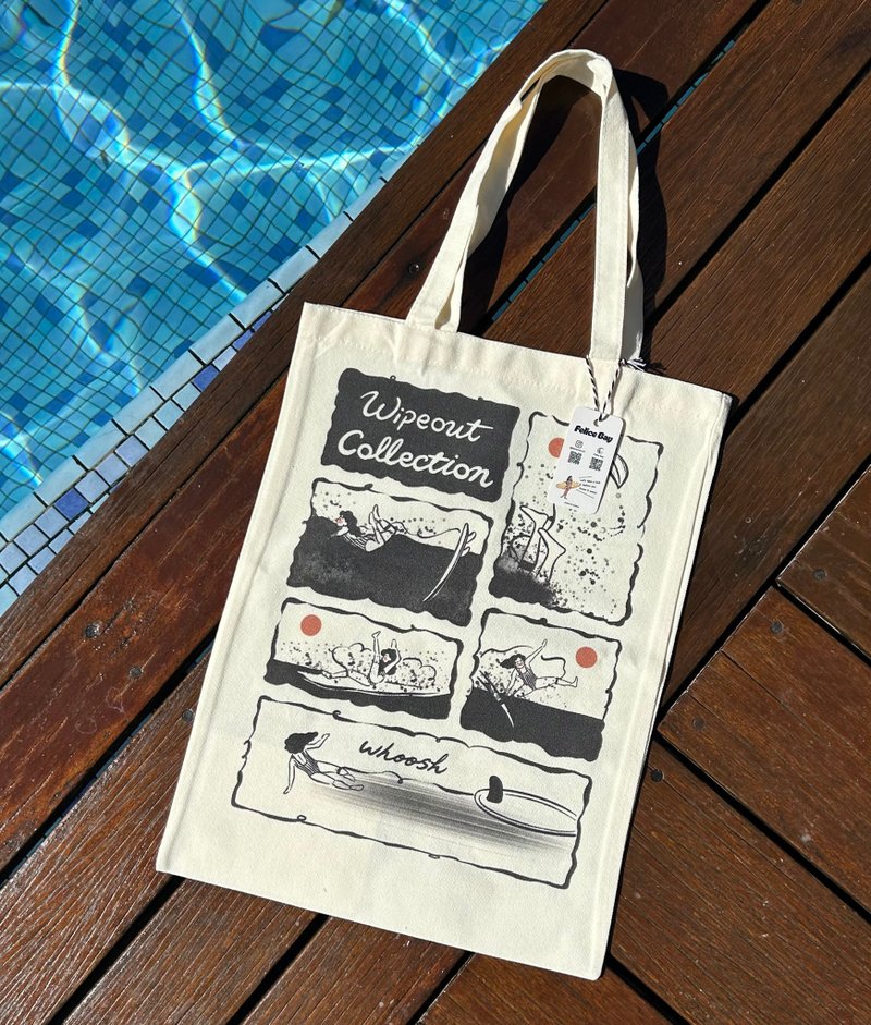 Felice Bay 手繪衝浪漫畫風雙面印刷帆布袋 Tote Bag - 手提包/手提袋 - 棉．麻 白色