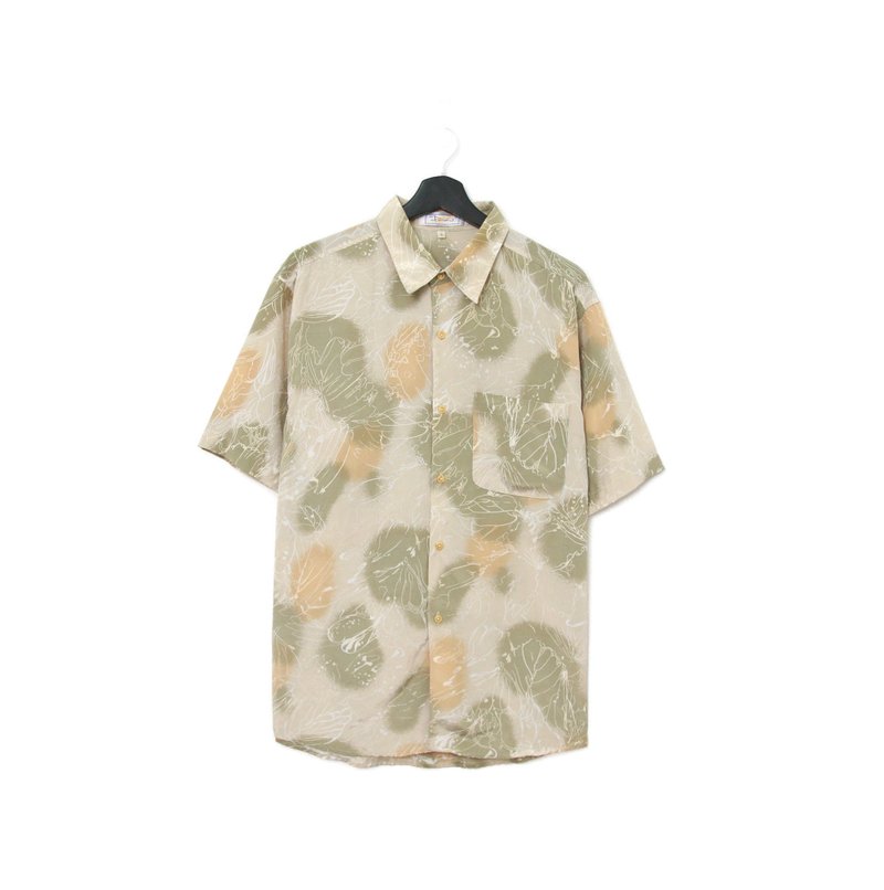 Back to Green-短袖花襯衫 質感線條 暈染 ss-37 vintage shirt - 男襯衫/休閒襯衫 - 絲．絹 