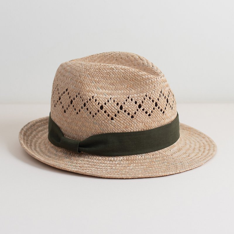 Classic jazz hat/plain fabric/rush weave/adjustable hat circumference - หมวก - พืช/ดอกไม้ 