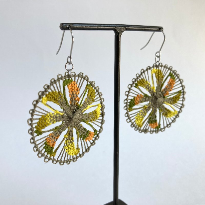 Colorful ñanduti earrings, natural colors, Paraguayan embroidery - Earrings & Clip-ons - Thread Orange