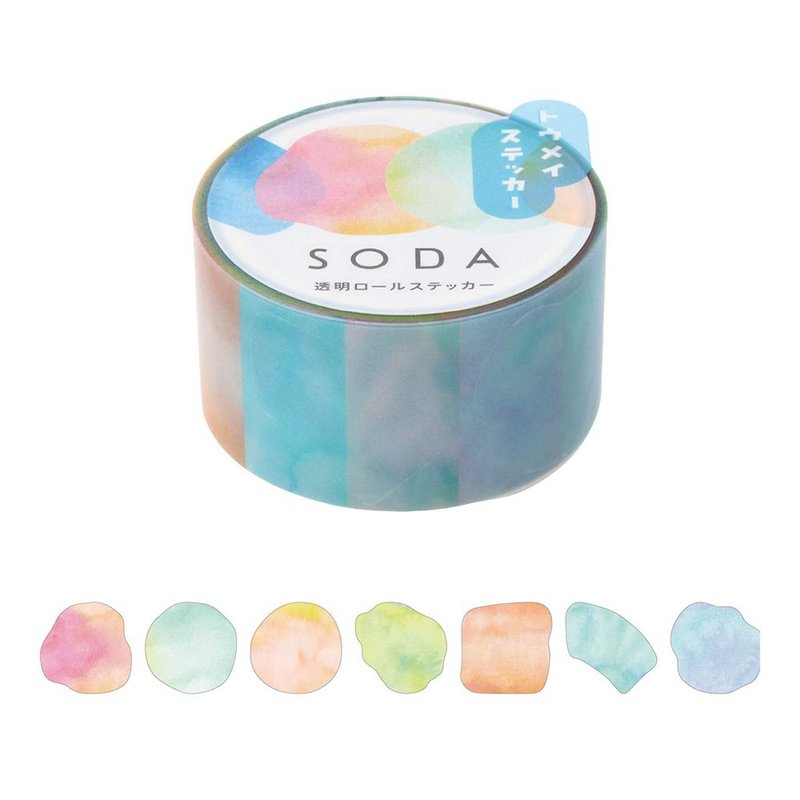 【HITOTOKI】SODA Transparent PET Roll Tape Single Sticker 20MM Color Palette - Washi Tape - Other Materials Multicolor