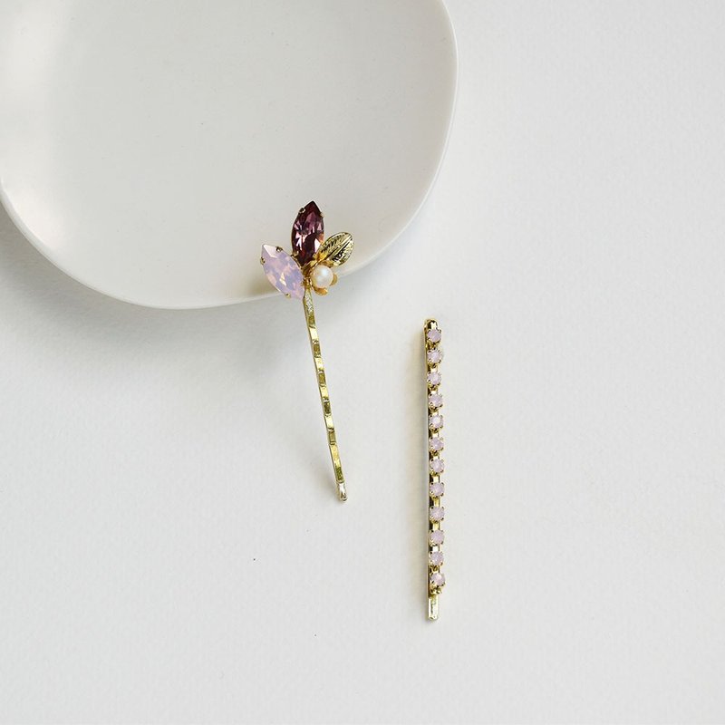 [Spring and Summer New Product] Amethyst Bronze Leaf Handmade Hair Clip Set - Hair Accessories - Copper & Brass Purple