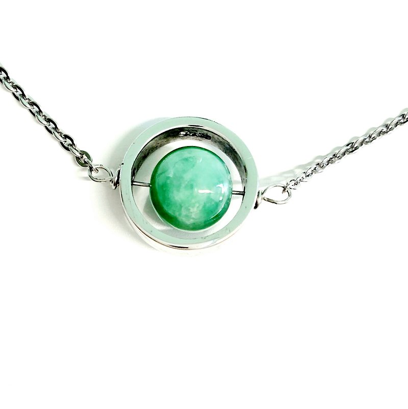 Natural green  jadeite jade bead silver pendant necklace (with certificate) - สร้อยคอ - เครื่องเพชรพลอย 