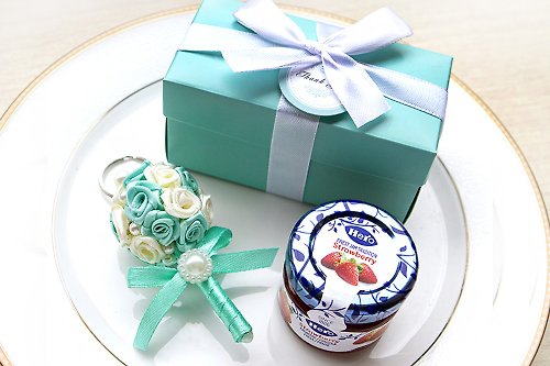 幸福朵朵 婚禮小物 花束禮物 Double Love Tiffany盒 藍蓋hero果醬+捧花鑰匙圈 小禮盒