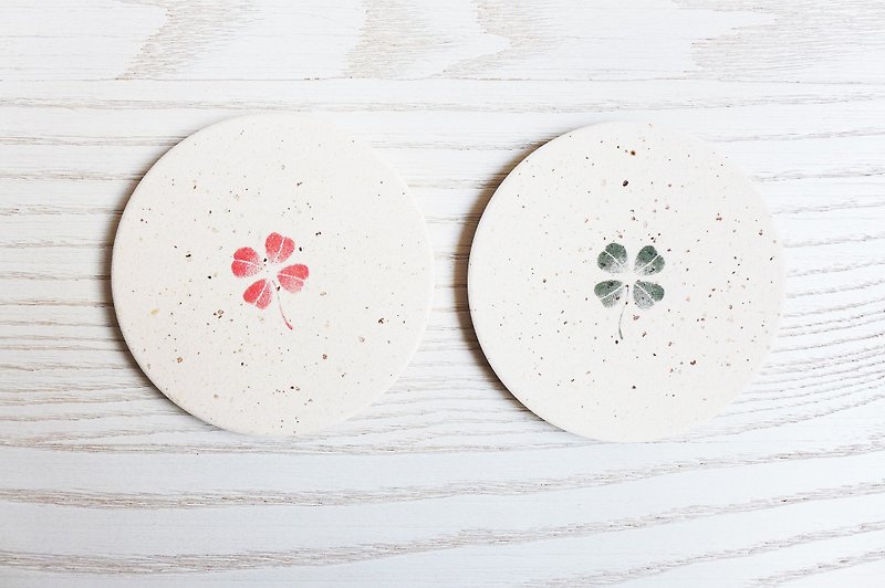 Instant dry coaster [surprised the Value Pack 2] - good luck Clover Red + Green Japan Li Feng Tang Gui diatomaceous earth Diatomaceous earth instantly drops water droplets inhibit bacterial gift - Coasters - Other Materials 
