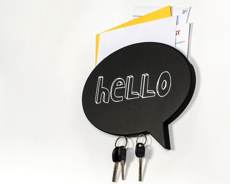 Key Hook - Wooden Wall Organizer - on a magnet - HELLO- for your keys and bills - 壁貼/牆壁裝飾 - 木頭 黑色