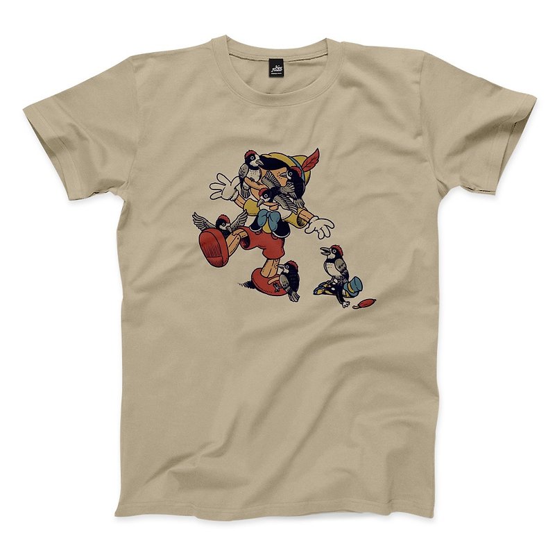 Pinocchio- Khaki-Unisex version T-shirt - เสื้อยืดผู้ชาย - ผ้าฝ้าย/ผ้าลินิน สีกากี