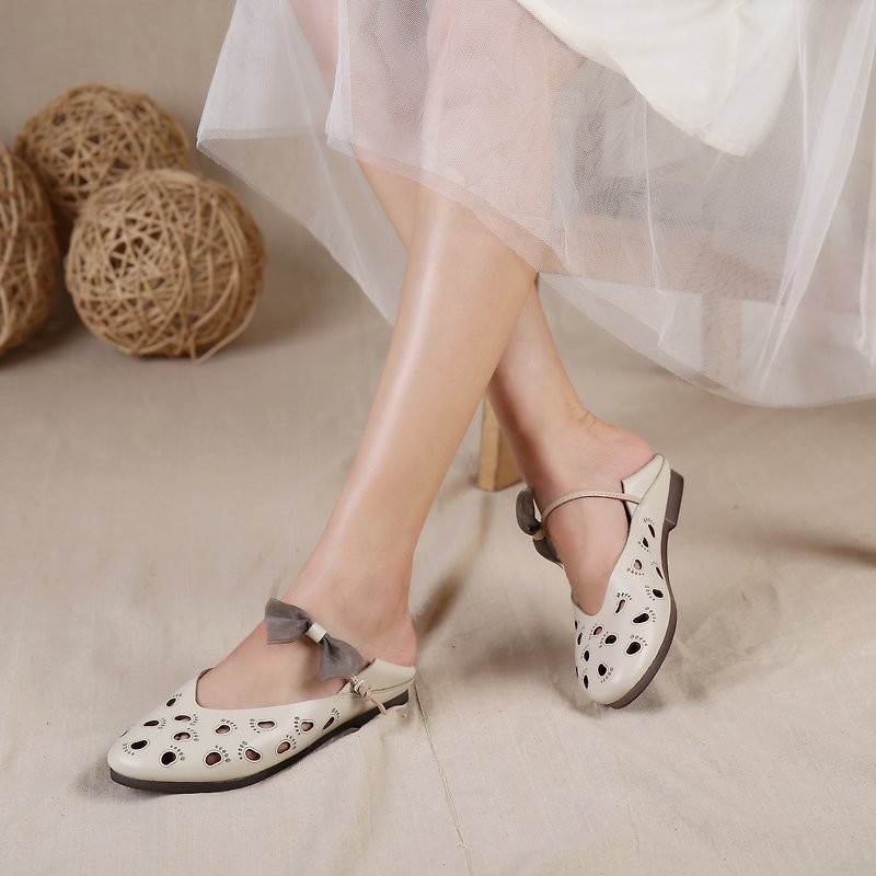 Summer sandals female hole shoes hollow bow shoe buckle sandals can be worn twice - Sandals - Genuine Leather Green