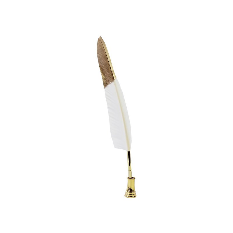 Japanese Magnets luxury style feather shape black ballpoint pen (white and gold mix and match) - ปากกา - โลหะ ขาว