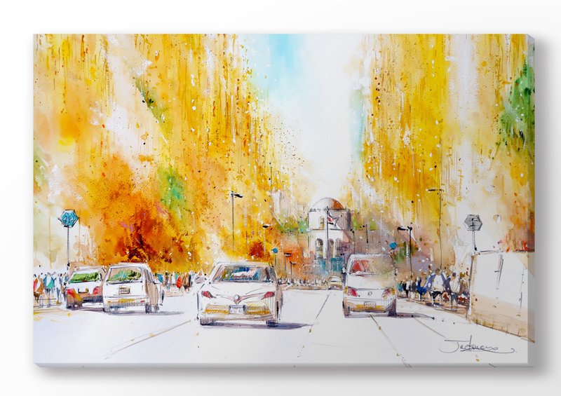 金色饗宴的東京|明治神宮外苑 |無框畫30X45cm| 裝飾畫 | 日本 - 海報/掛畫/掛布 - 木頭 白色