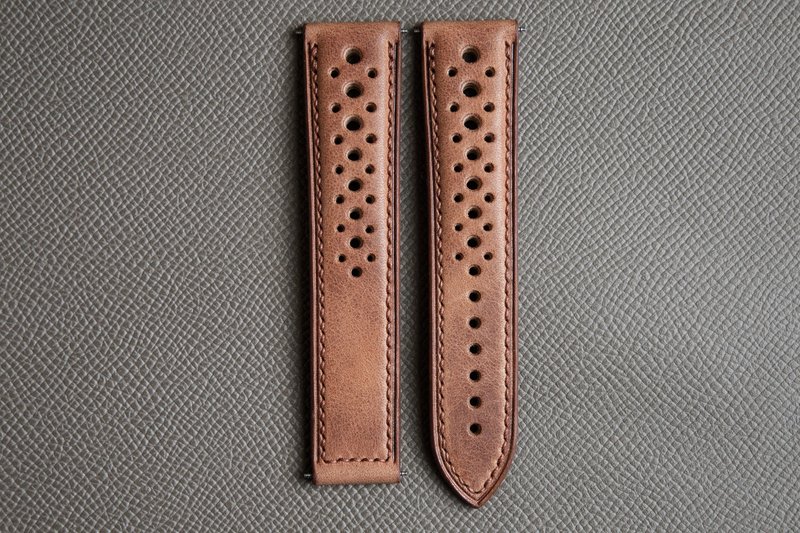 Horween Natural color Derby leather Racing-style watch strap for Omega clasp - 錶帶 - 真皮 咖啡色