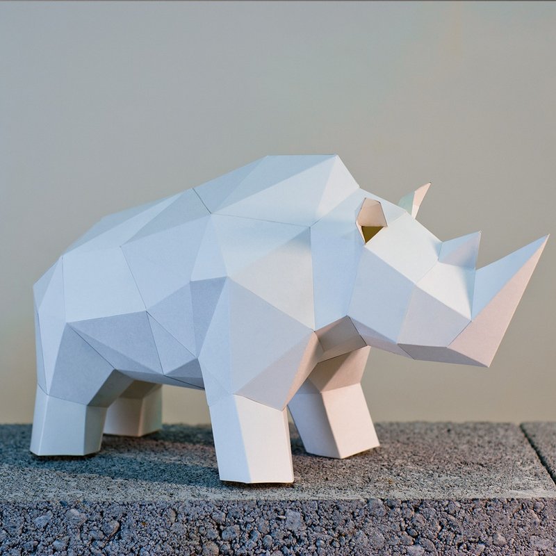 DIY hand-made 3D paper model decoration animal series-rhino (4 colors optional) - Stuffed Dolls & Figurines - Paper White