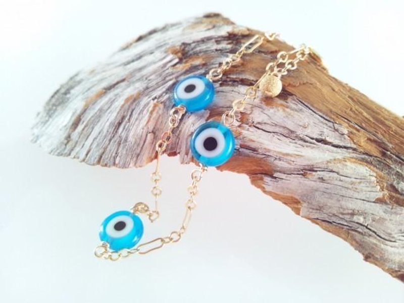 Evil Eye 邪眼除け　トルコガラス K14GF ＢＬ - ブレスレット - 金属 