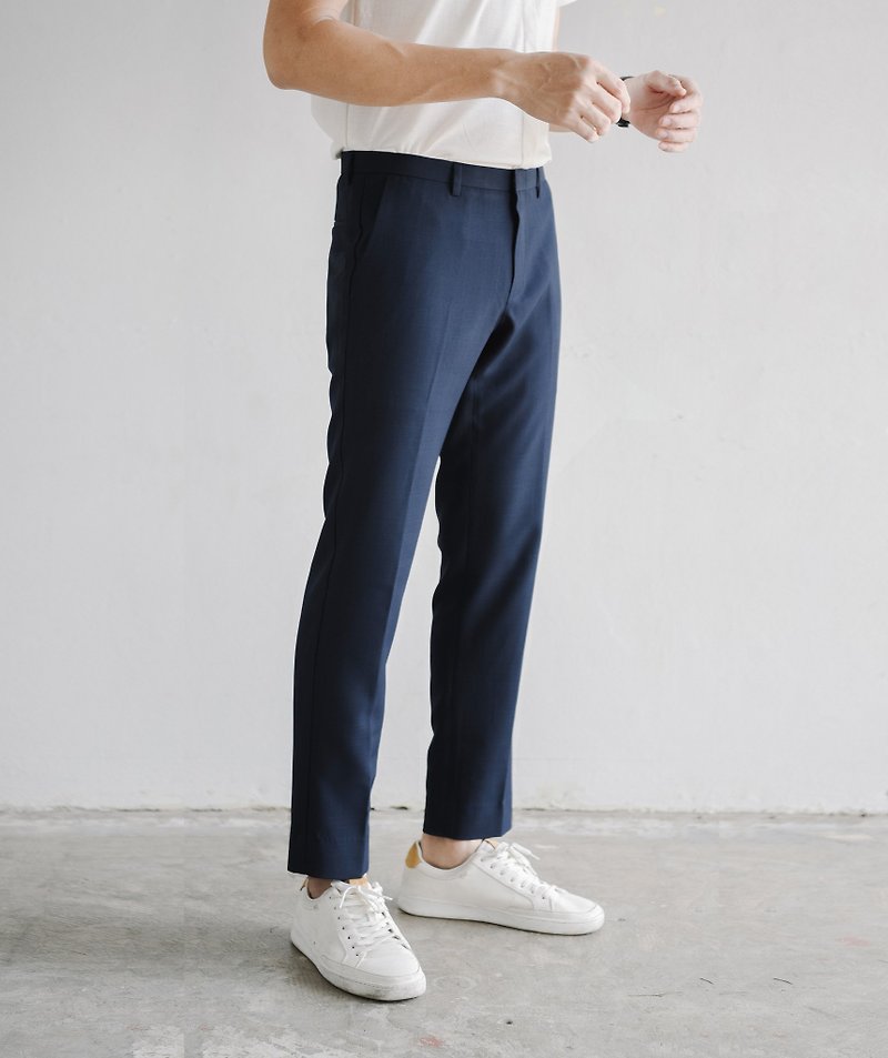Navy tailored trousers - กางเกงขายาว - ผ้าฝ้าย/ผ้าลินิน สีน้ำเงิน