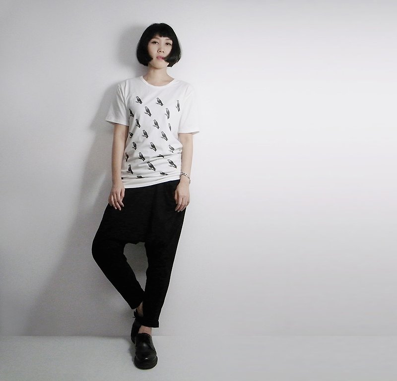 I. A. N Design Kyoto crow neutral version of the long short-sleeved organic cotton Organic Cotton S / M / L - เสื้อยืดผู้หญิง - ผ้าฝ้าย/ผ้าลินิน ขาว