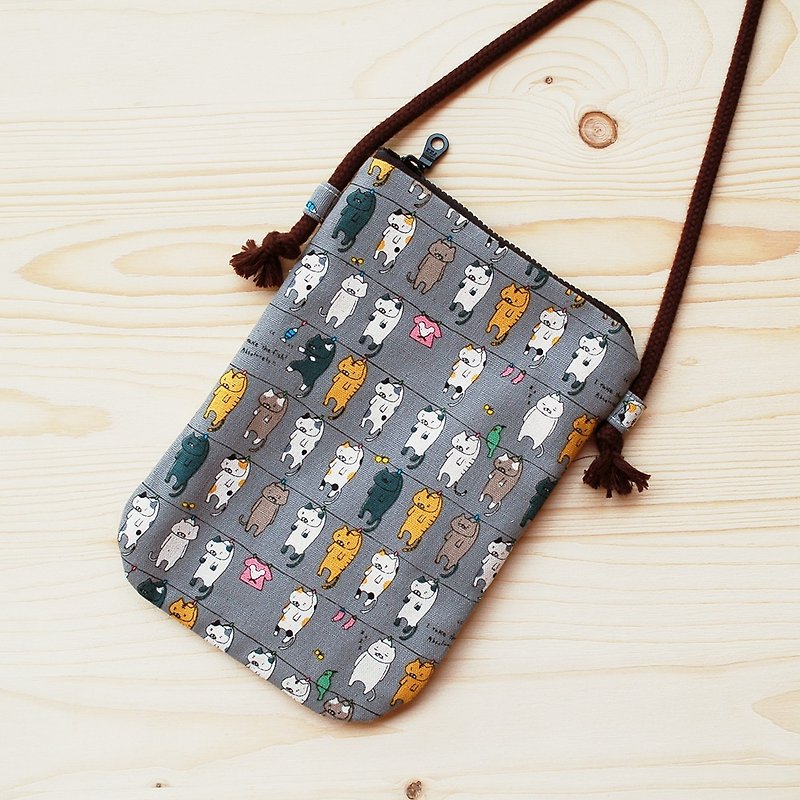 Sun cat mobile phone bag _ gray - กระเป๋าแมสเซนเจอร์ - ผ้าฝ้าย/ผ้าลินิน สีเทา