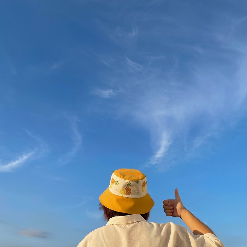 Taiwan pineapple praise double-sided fisherman hat - Hats & Caps - Cotton & Hemp Yellow