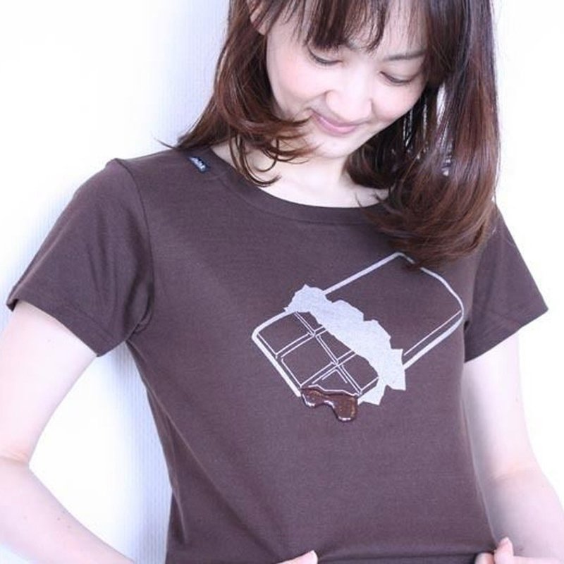 chocolate Tシャツ「板チョコが溶けてるTシャツ」 - 帽T/大學T - 棉．麻 咖啡色