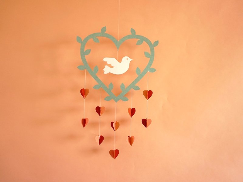 Mobile Heart and Pigeon B Part 1 - Wall Décor - Paper Red