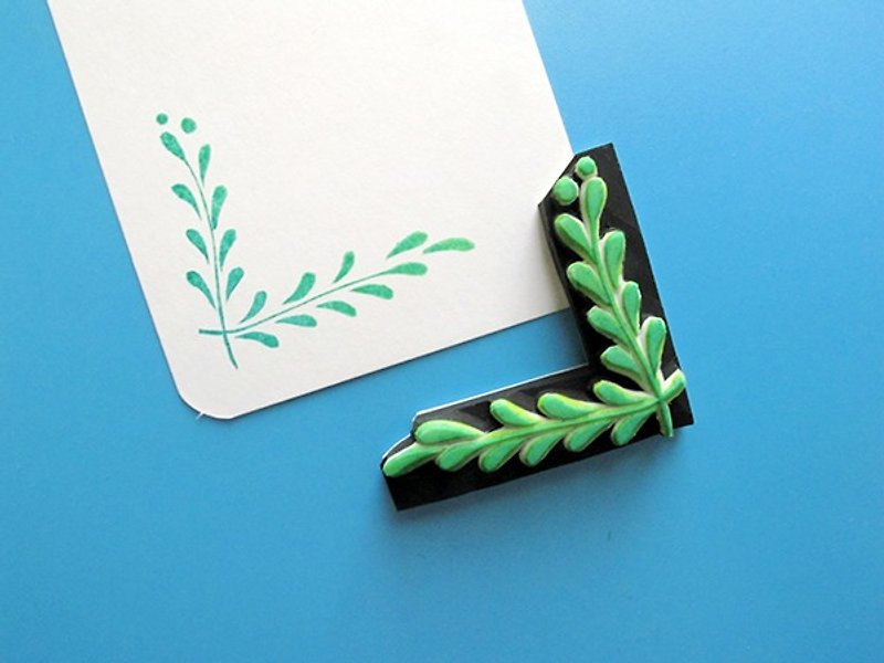 Apu handmade chapter practical green leaf corner flower border stamp hand account stamp - ตราปั๊ม/สแตมป์/หมึก - ยาง 