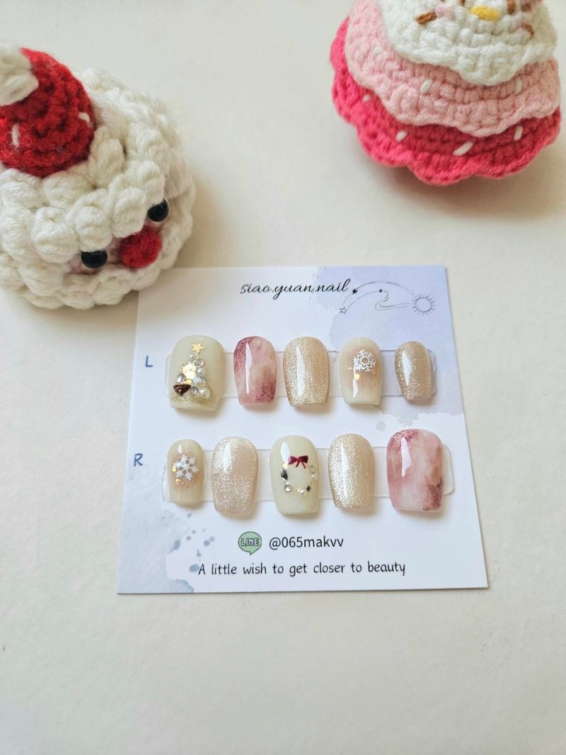 手工穿戴甲 /  璀璨耶誕  / 圖甲型為短梯型 - 其他 - 塑膠 粉紅色