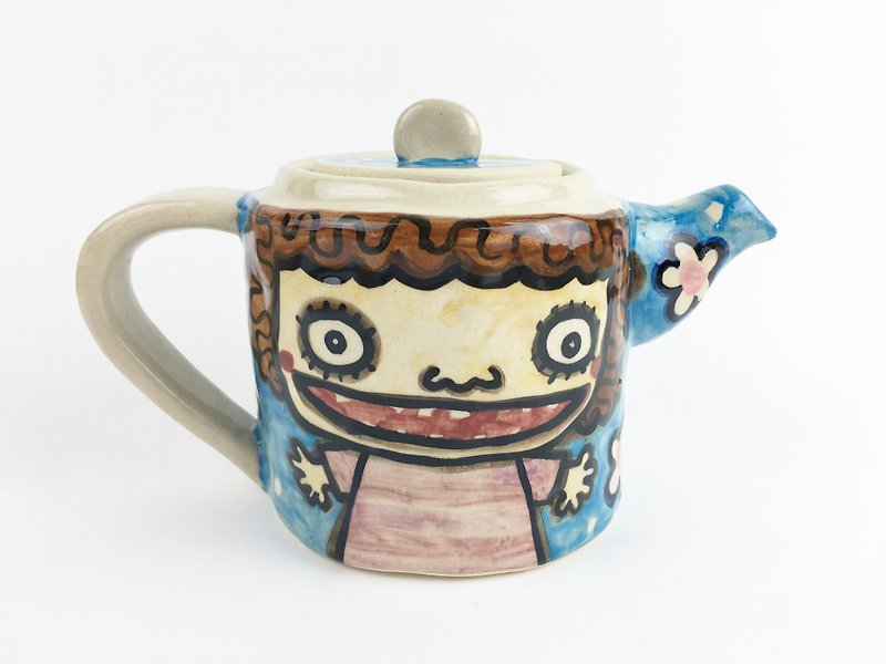 Nice Little Clay handmade teapot _ Happy Girl 04 - Teapots & Teacups - Pottery Blue