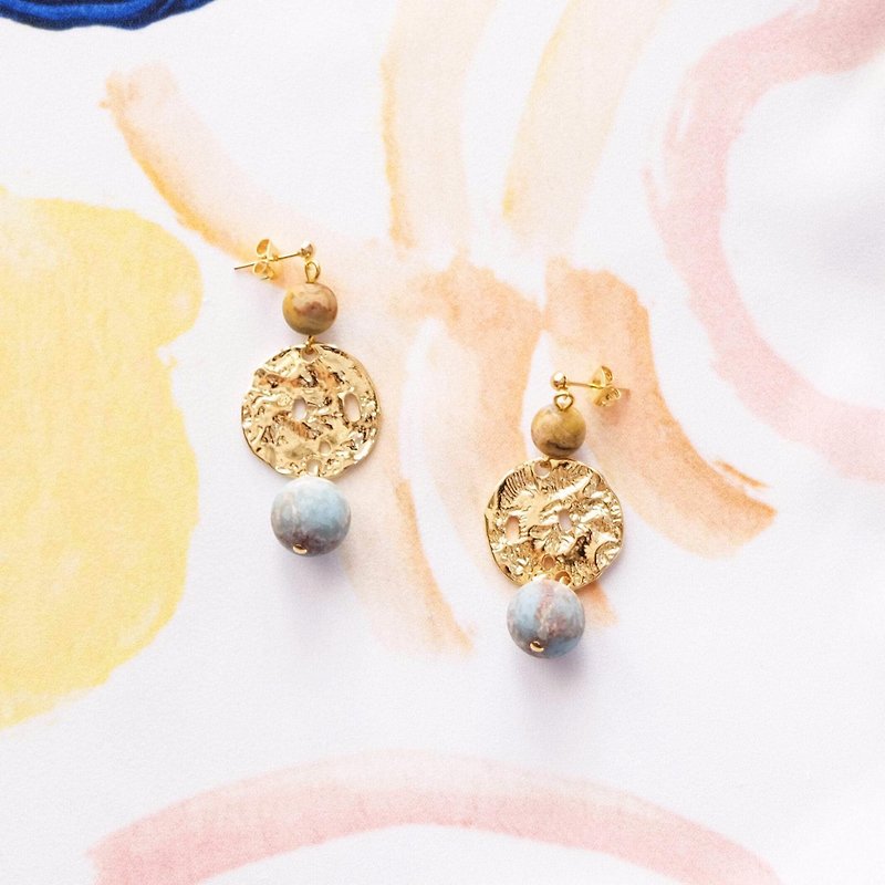 ALYSSA & JAMES Moon Series Agate Bead Round Earrings (turnable ear clips) - Earrings & Clip-ons - Copper & Brass Gold