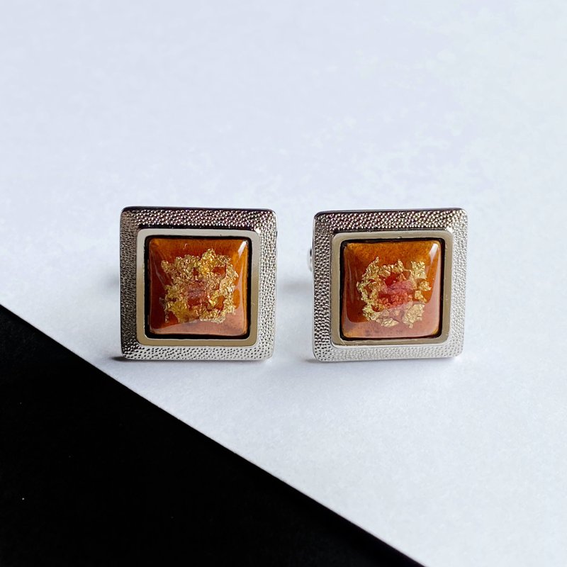 箔ちらし 【トパーズ Topaz】七宝焼のカフスボタン カフリンクス  純銀箔ちらし七宝 - 袖扣 - 其他材質 橘色
