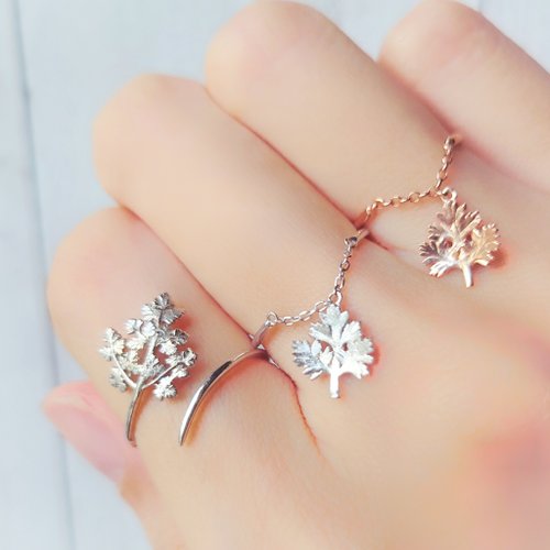 Tamasii Jewellery 芫茜 ( 香菜 ) 小葉搖擺純銀鏈戒指