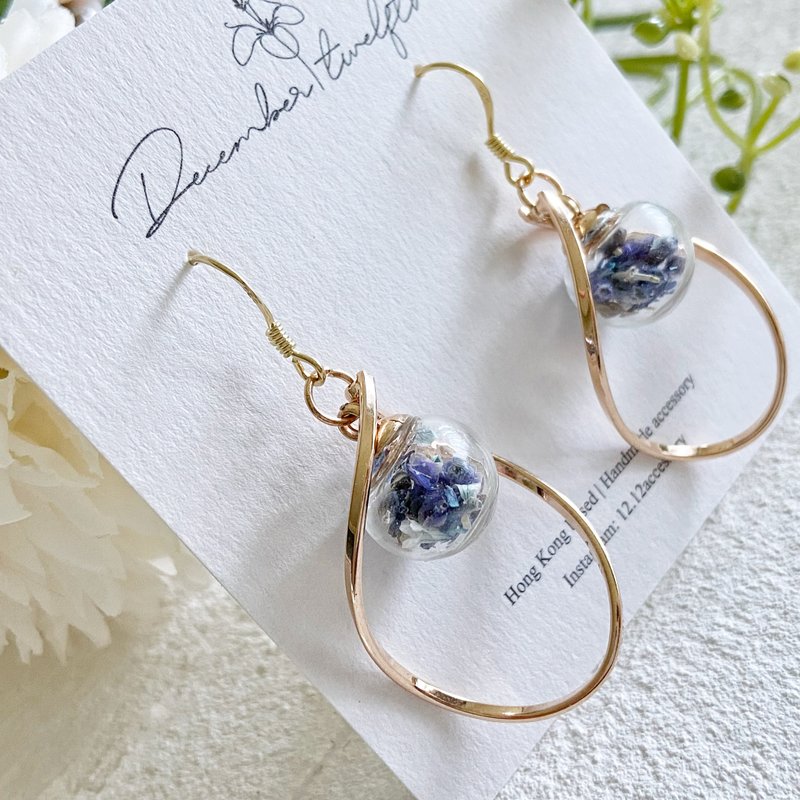 December Twelfth Japanese dried flower embossed small fresh glass ball sterling silver earrings - ต่างหู - พืช/ดอกไม้ หลากหลายสี