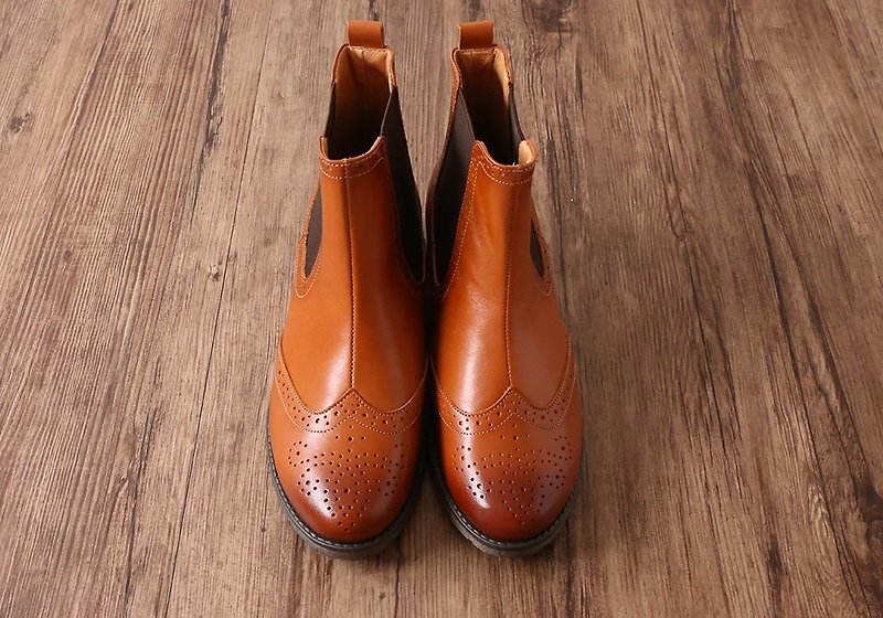 American vegetable tanned cowhide leather Oxford Chelsea boots brown - Women's Oxford Shoes - Genuine Leather 