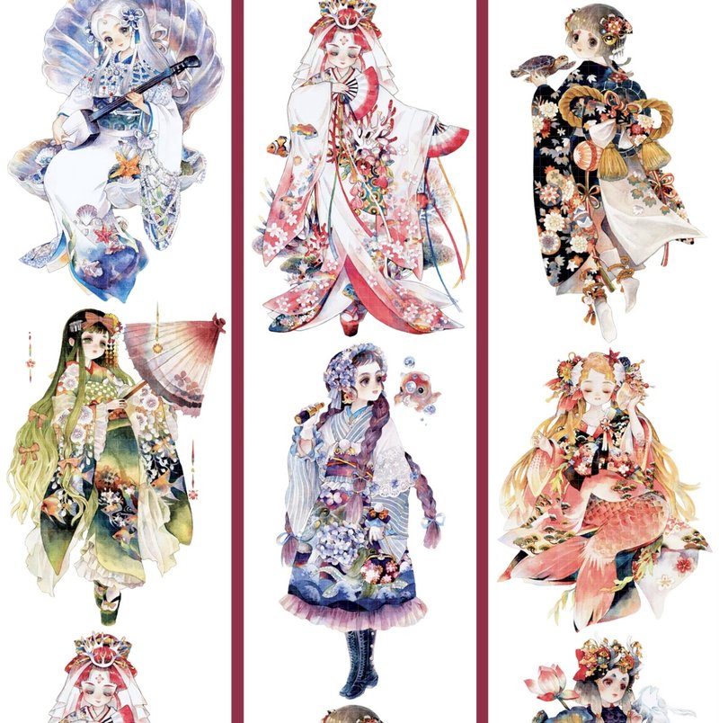 碧波龍宮 竜系女孩 PET 和紙膠帶 台灣製 10米卷 - 紙膠帶/和紙/PET - 其他材質 多色