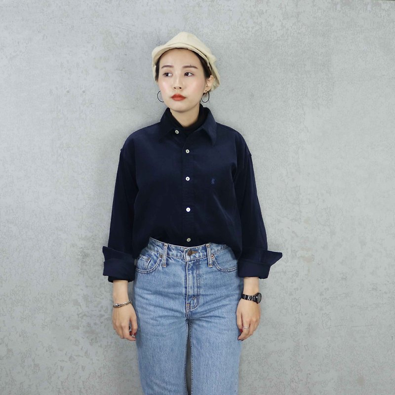 Tsubasa.Y Vintage House Corduroy Shirt Dark Blue 011, Corduroy Shirt - Women's Shirts - Cotton & Hemp 