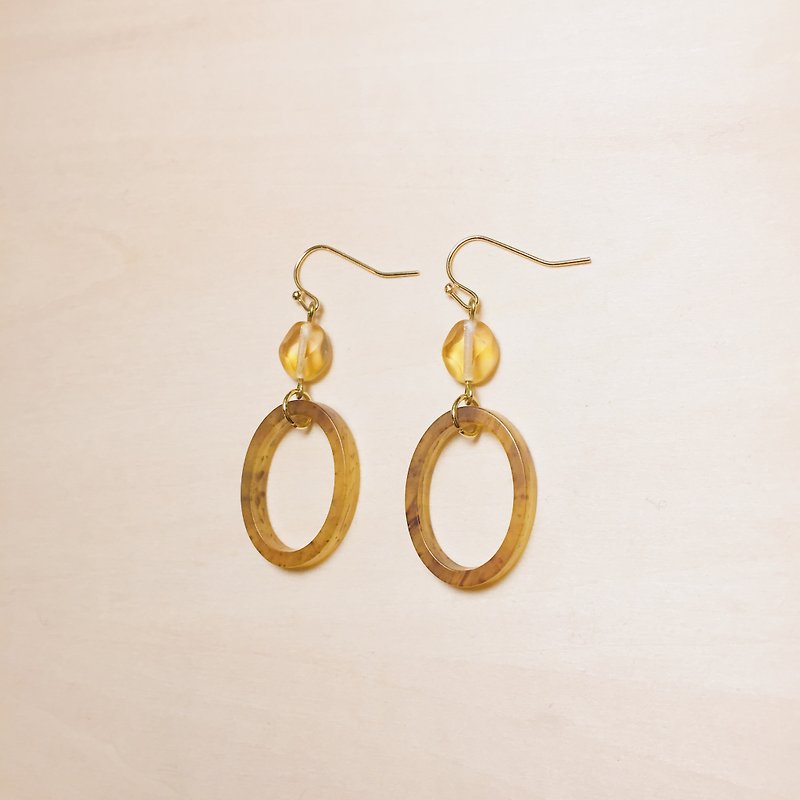 Vintage gradient orange yellow glass amber mayfly matte hoop earrings - Earrings & Clip-ons - Colored Glass Orange