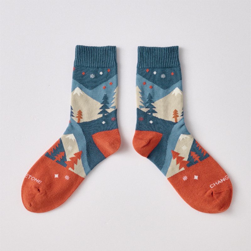 Cedar Glow Mid-Calf Socks - Blue-Orange (F) - ถุงเท้า - ผ้าฝ้าย/ผ้าลินิน หลากหลายสี