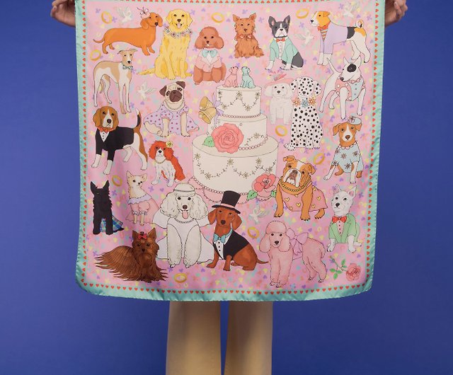 Karen Mabon brand new Fancy Dress DOG silk scarf 35" UK hipster mode fashion 