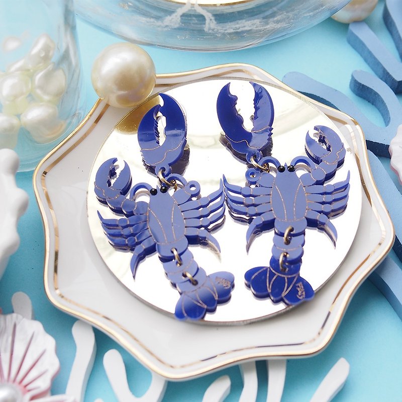 Lobster Earrings - ต่างหู - อะคริลิค สีน้ำเงิน