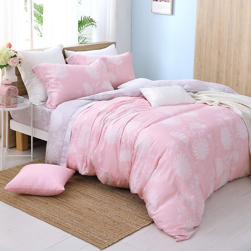 特大-微甜幸福-天絲兩用被床包四件組【40支100%萊賽爾】設計款 - 寢具/床單/被套 - 絲．絹 粉紅色
