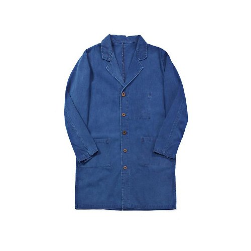 JANWONG JANWONG indigo藍染長風衣外套日式復古帆布重酵素水洗大衣夾克