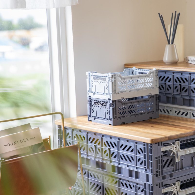 土耳其Aykasa折疊收納籃(S)-霧灰藍 - 居家收納/收納盒/儲物盒 - 塑膠 藍色