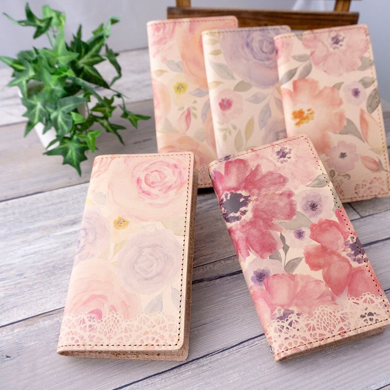 全機種対応 スマホケース 手帳型　姫路レザー【 フラワーフェミニン 】革 本革 レザー iPhone Xperia IO01K - 手機殼/手機套 - 真皮 粉紅色