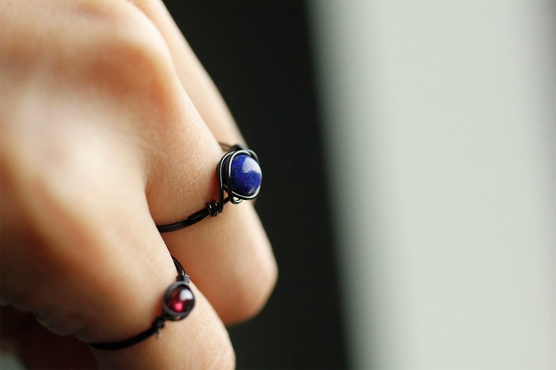 12月誕生石 6mm青金銅線戒指 水晶 男裝可 - 戒指 - 寶石 藍色