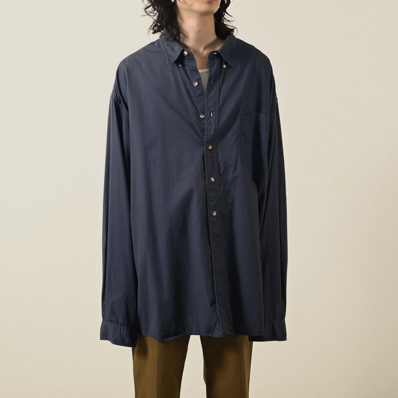 【NaSuBi Vintage】Extra large loose silhouette solid color vintage shirt - เสื้อเชิ้ตผู้ชาย - ผ้าฝ้าย/ผ้าลินิน 