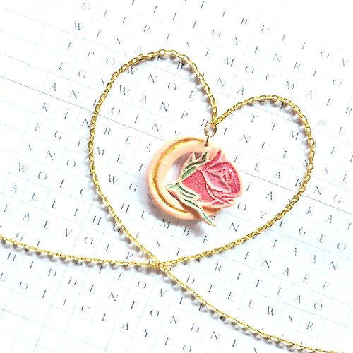 clay-to-say Love at First Sight - Rosebud polymer clay necklace