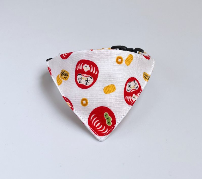 Daruma Bandana Collar Cat Collar Cat Collar - ปลอกคอ - ผ้าฝ้าย/ผ้าลินิน ขาว