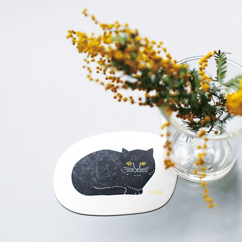 Classiky x Tomotake Letterpress Cat Coaster【Oval (22101-02)】 - ผ้ารองโต๊ะ/ของตกแต่ง - กระดาษ ขาว